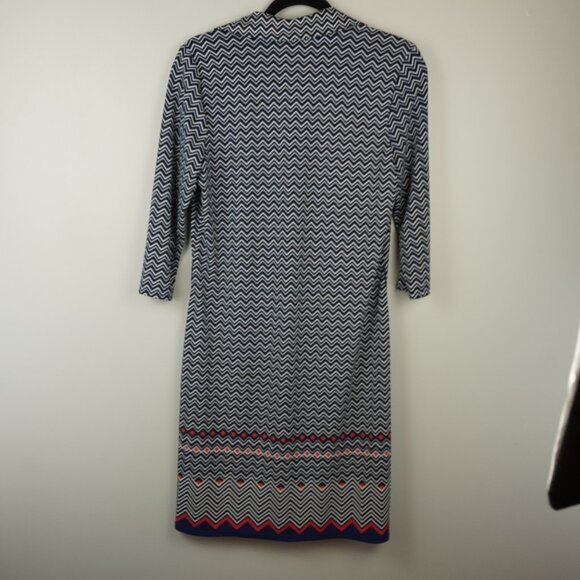 Max Studio Navy Blue & Coral Chevron Patterned Collared V-Neck Midi Dress SZ S - Picture 6 of 9